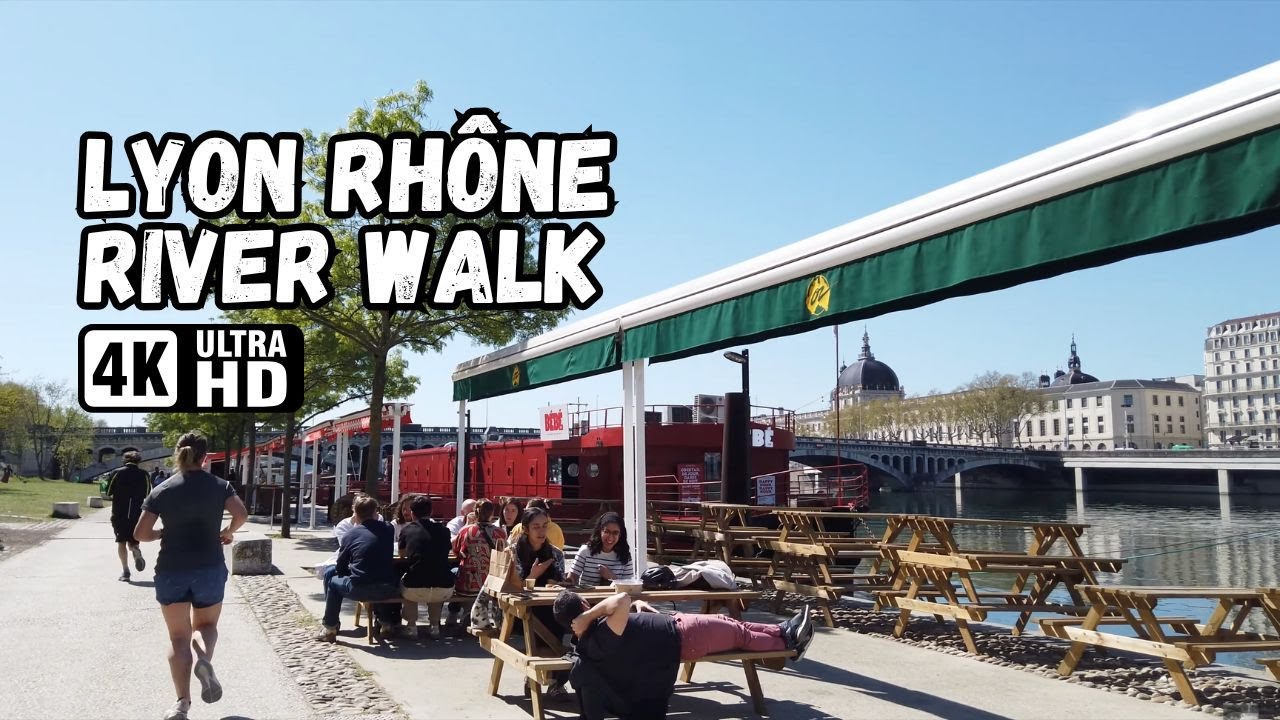 Walking alongside the Rhone River in Lyon | 4K 60 FPS Walking Tour | France Walking Tour