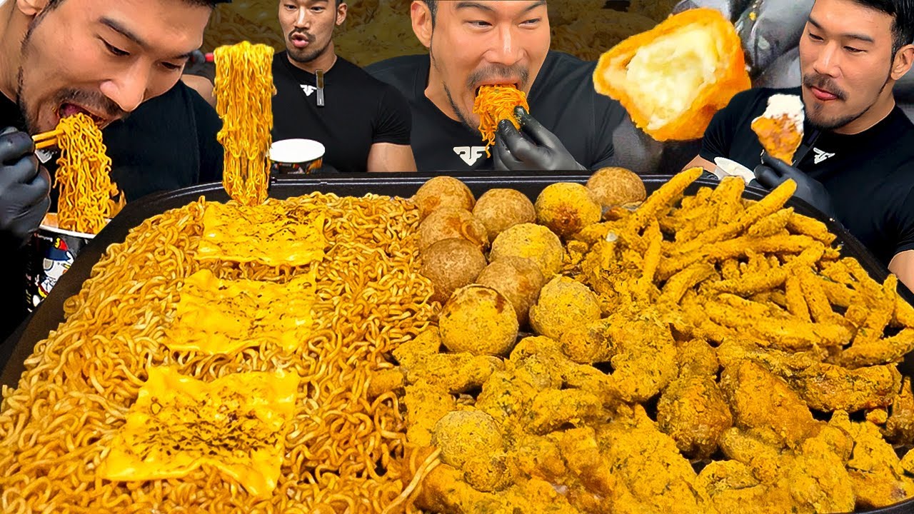 120kg 보디빌더가 불닭볶음면을 처음 먹는 순간...(ft. 뿌링클 치즈볼 감자튀김)
