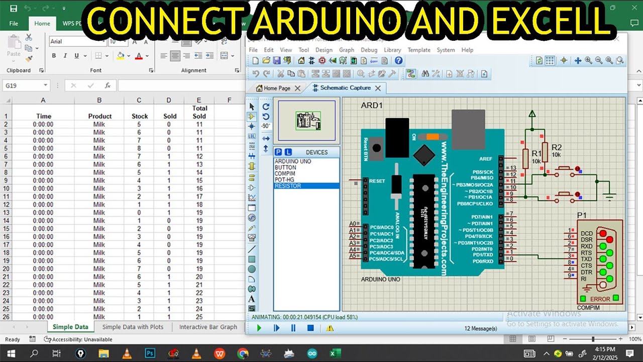 Arduino to excel in product storage and selling on Proteus Professional