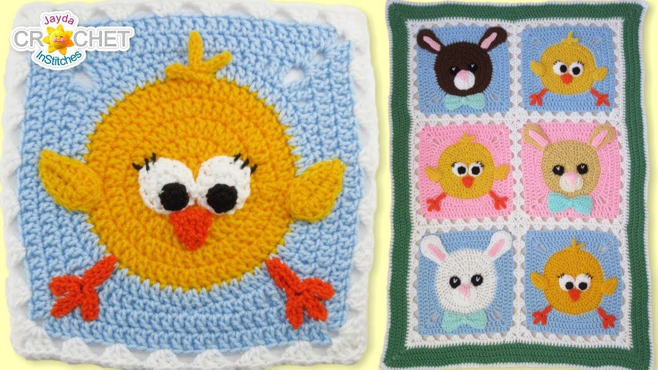 Chick & Bunny Fancy Granny Squares Baby Blanket - Crochet Pattern & Tutorial
