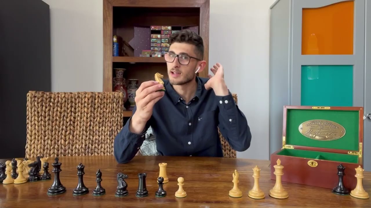 1849 Staunton  Slim Jim  Ebony chess pieces and storage box