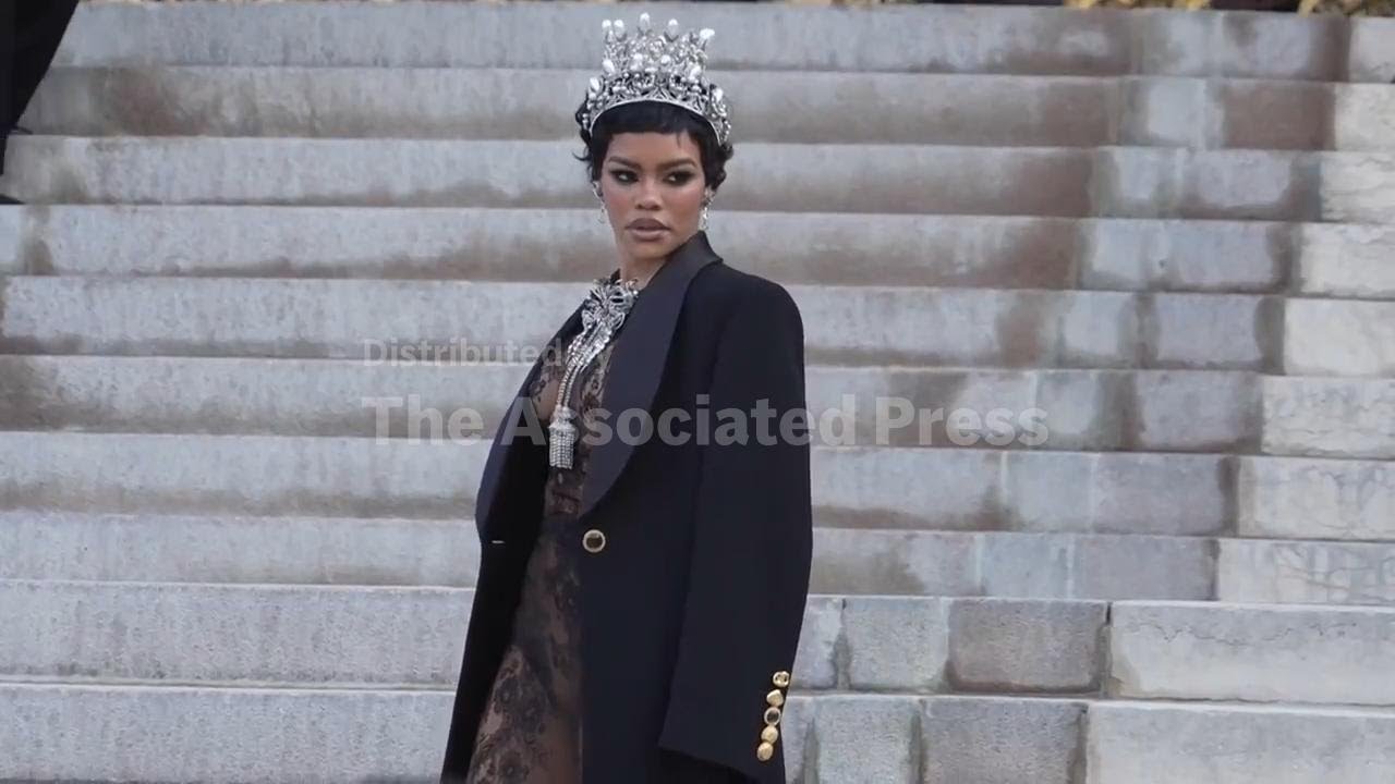 Teyana Taylor wears crown and bodysuit to Schiaparelli