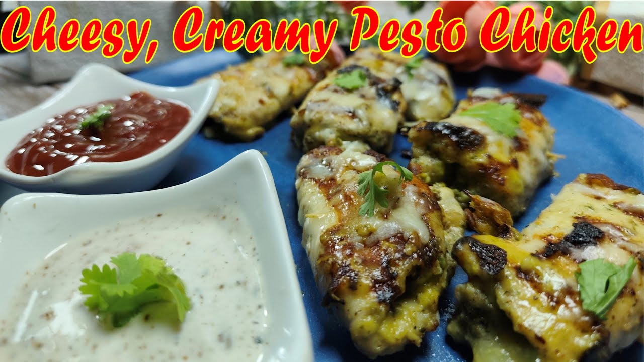 Pesto Chicken | Cheese Filled Creamy Chicken I Italian Grilled Chicken | How to make Pesto Chicken