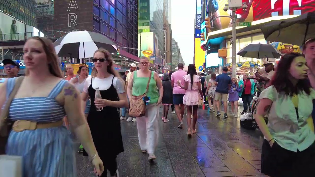 New York City: Manhattan Raining In Times Square Night