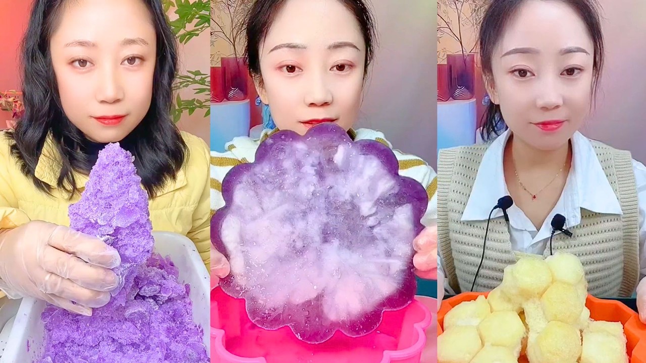 Purple Crystal Ice and Snow Flower Dessert Texture Tasting