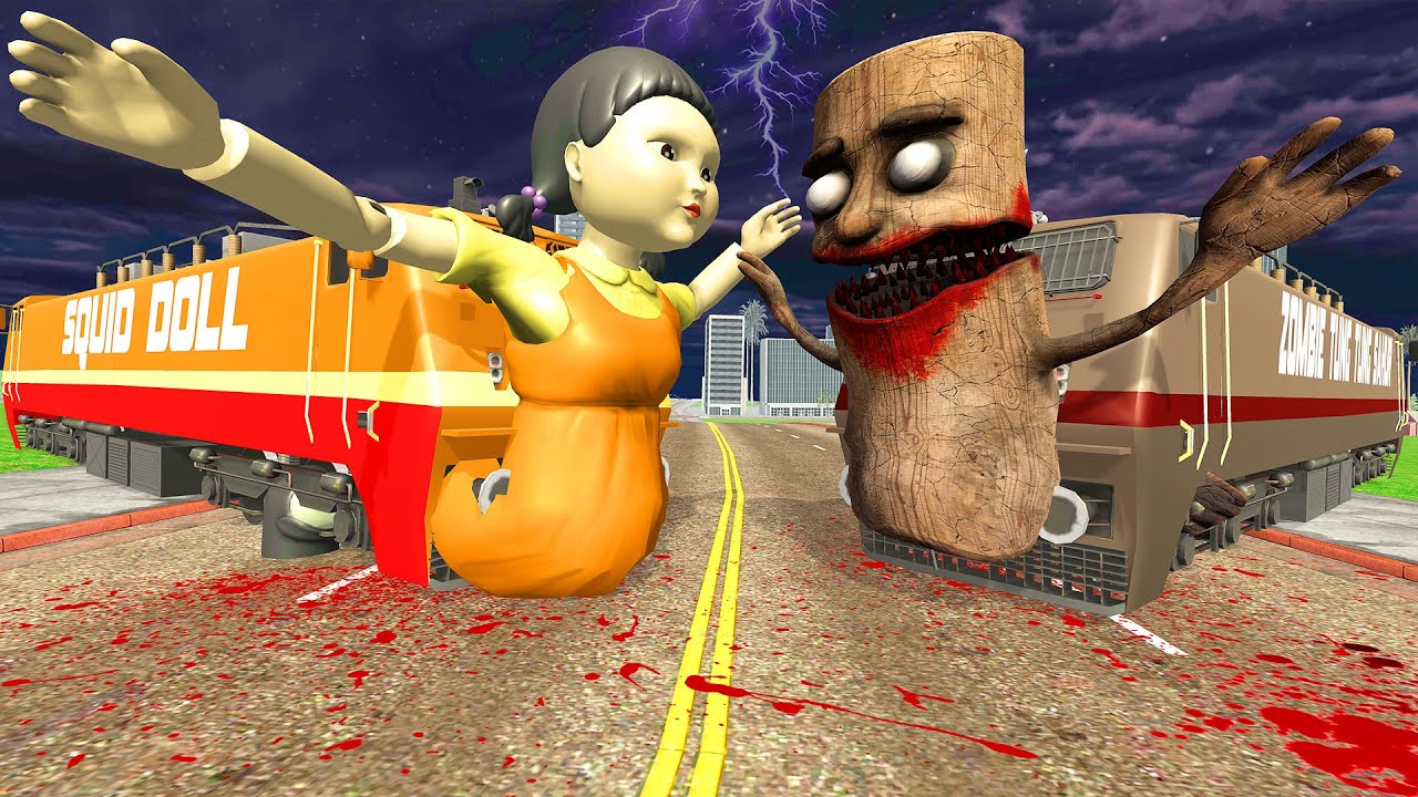 ZOMBIE TUNG TUNG TUNG SAHUR TRAIN VS SQUID DOLL TRAIN  - INDIAN BIKE DRIVING 3D