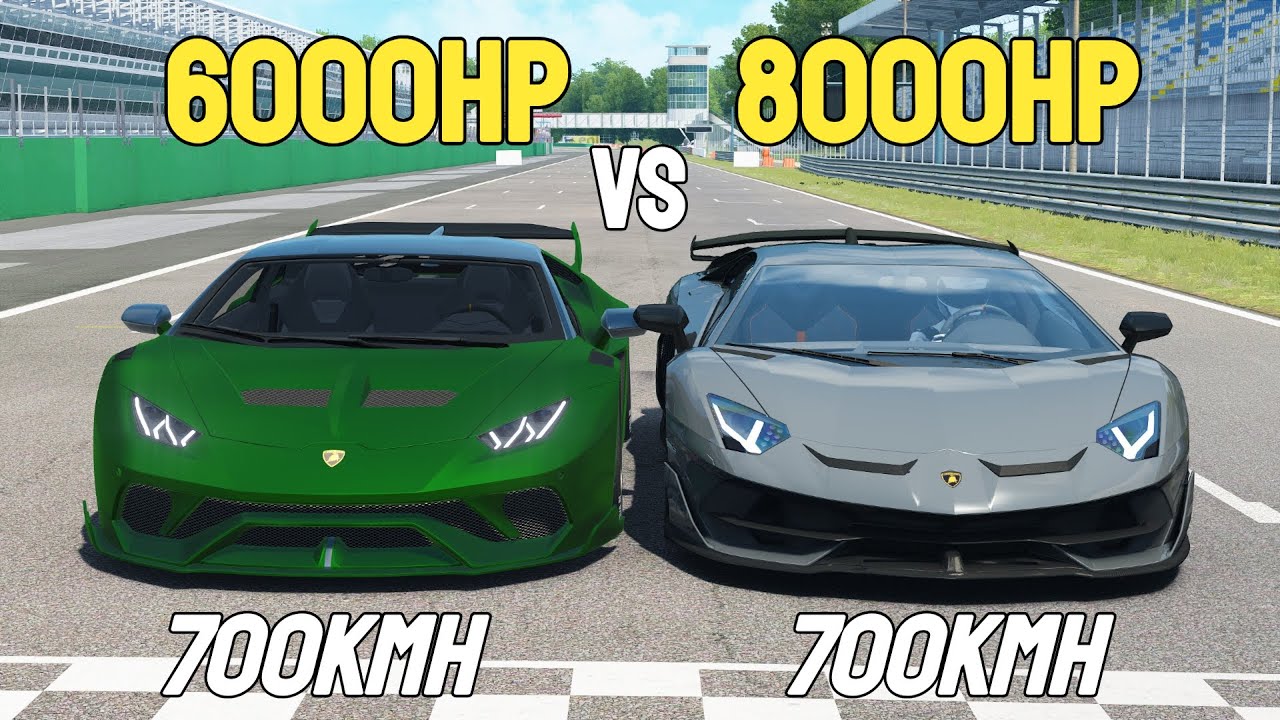 8000HP Lamborghini Aventador SVJ vs 6000HP Lamborghini Huracan RACE
