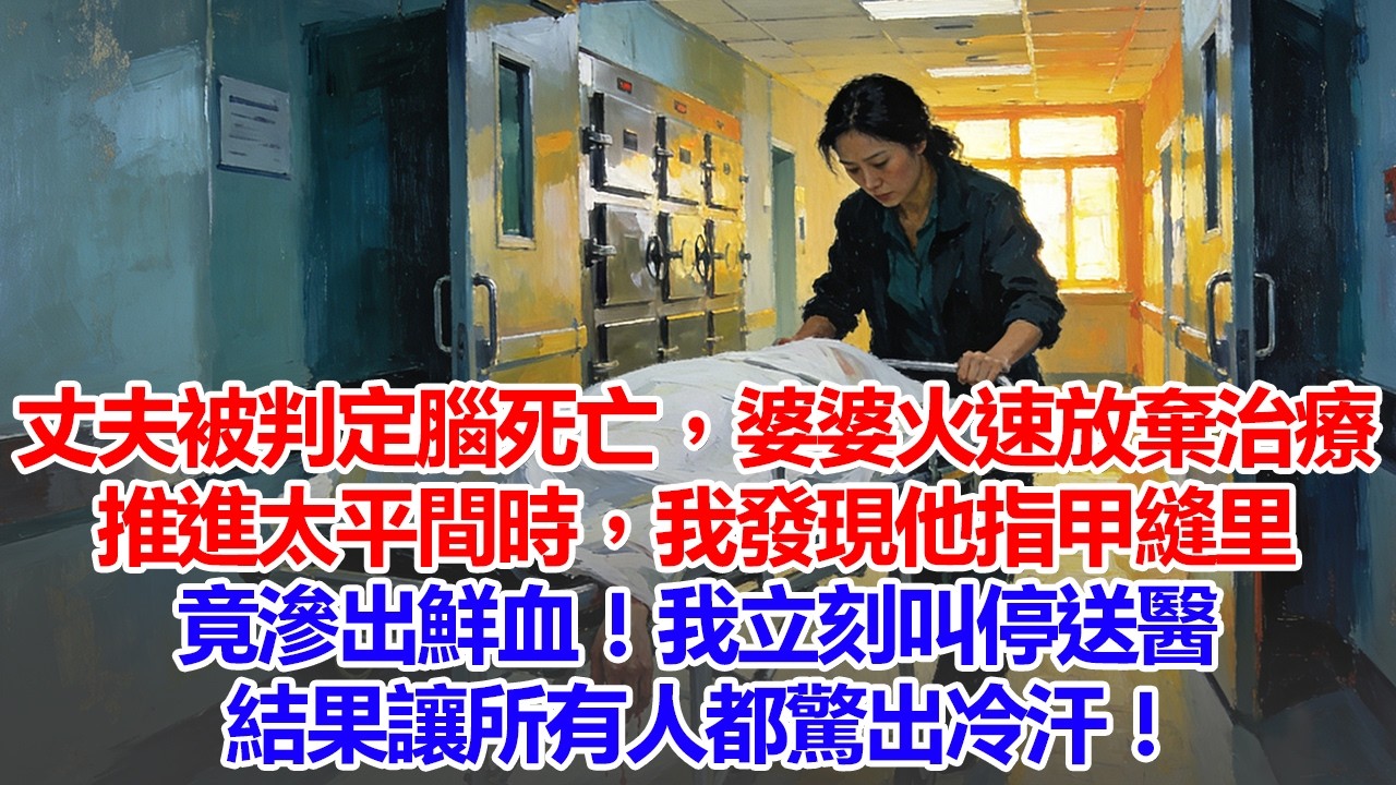 丈夫車禍昏迷被判定腦死亡，婆婆火速簽字放棄治療。推進太平間時，我發現他指甲縫裏竟滲出鮮血！我嘶吼叫停立刻送醫，結果讓所有人驚出冷汗！#人生感悟 #故事分享 #為人處世 #正能量 #情感 #葵寶說書鋪