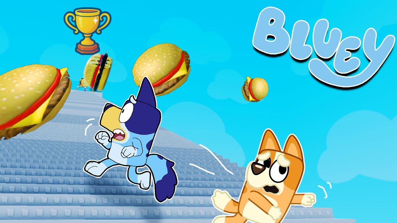 BLUEY y BINGO SUBIENDO por las ESCALERAS TROLL para GANAR | Las Aventuras de BLUEY en ROBLOX!