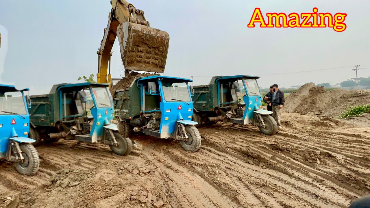 4 Công nông khổng lồ chở đất cực khoẻ | máy xúc kobelko khủng xúc đất | ô tô tải chở cát / excavator