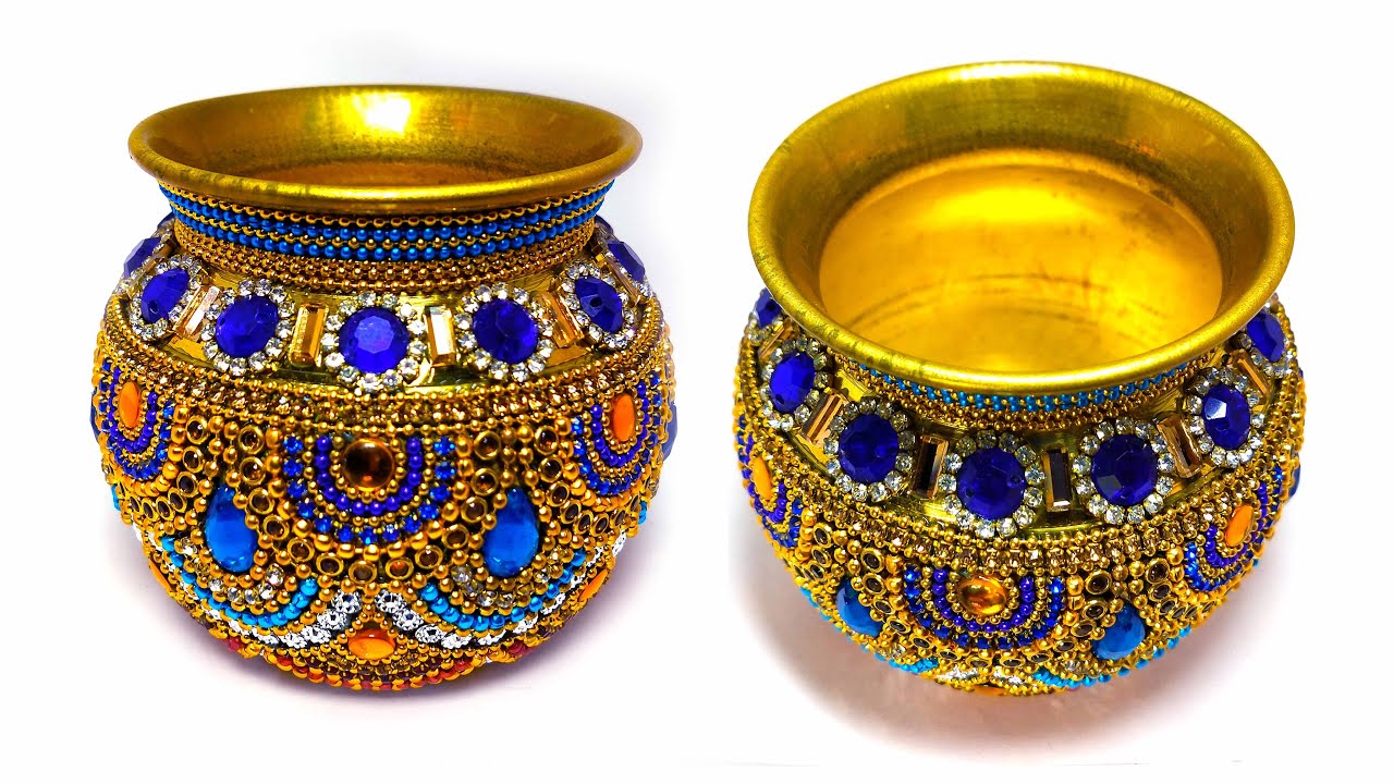 Kalash/Urn Decoration ideas | Decorated matki for Bal Gopal | Janmasthami | Crafty Butterfly 050