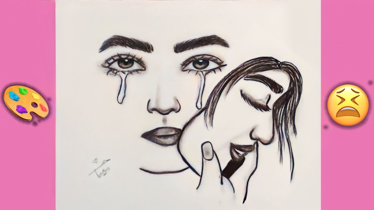 رسم وجه حزين و معبر  بالفحم 🥺💔!