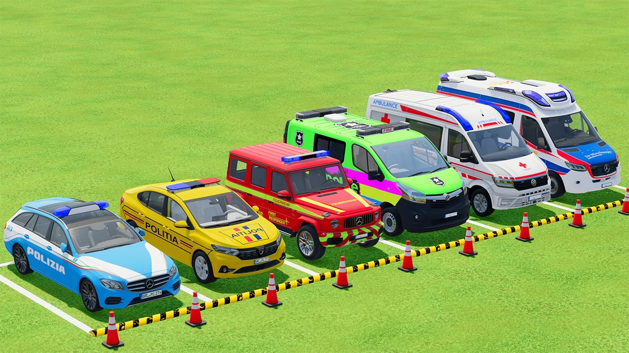 TRANSPORTING POLICE CARS, AMBULANCE, FIRE TRUCK, COLORFUL CARS WITH TRAIN - FARMING SIMULATOR 22 #26