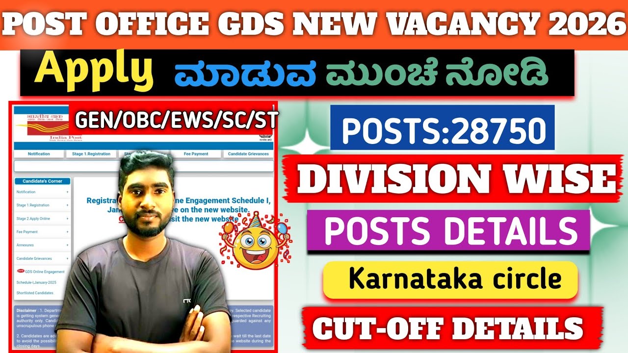 POST OFFICE GDS NEW VACANCY 2026|ಯಾವ ಡಿವಿಷನ್ ನಲ್ಲಿ ಎಷ್ಟೊಂದು ಪೊಸ್ಟ್ ಗಳು💥|28750 POSTS||CUT-OFF DETAILS
