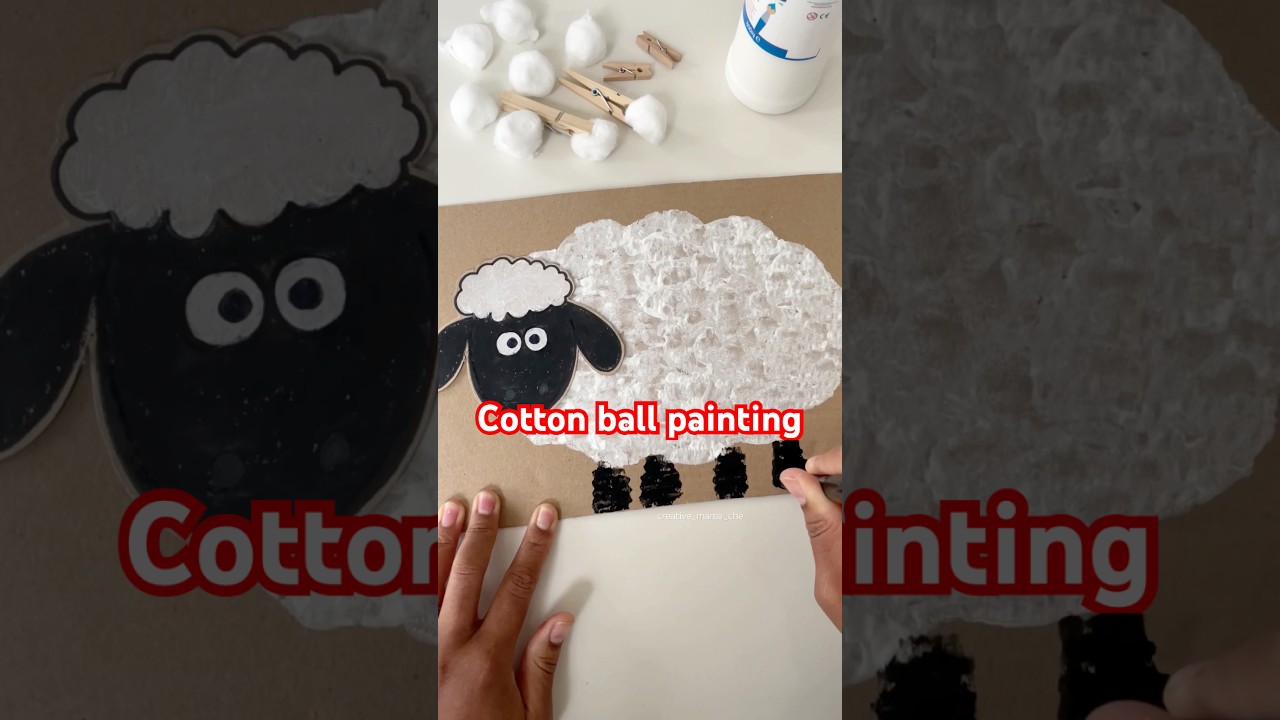 Cotton ball painted sheep 🐑 #kidspainting #kidscrafts