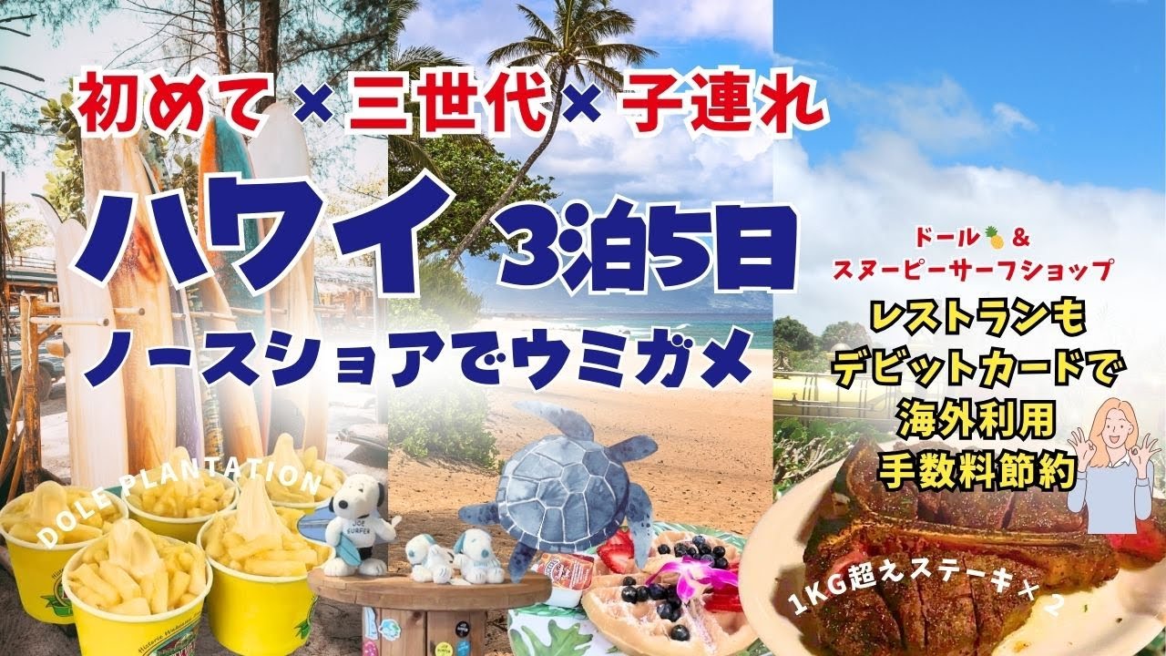 【ハワイ旅行】親子３世代でノースショアへ！ウミガメ遭遇＆ドールプランテーション｜子連れ初ハワイ｜スヌーピーサーフショップ・ルースズクリスステーキハウス｜お得な支払い方法