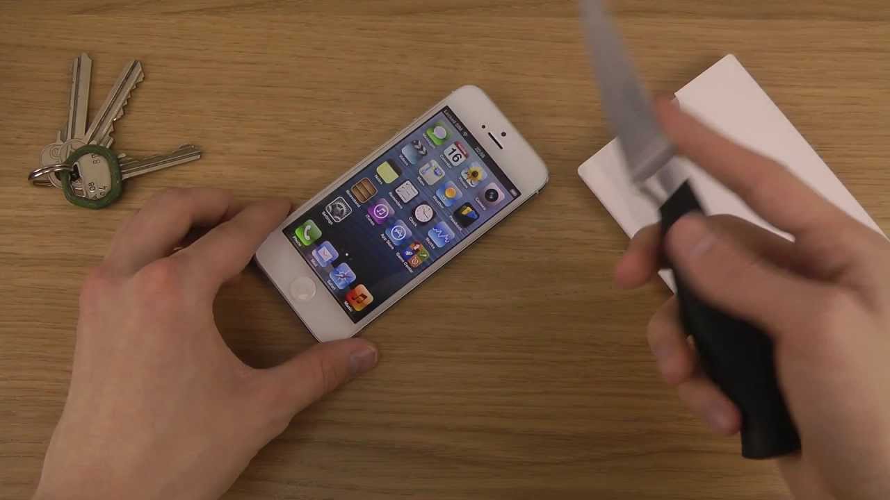 iPhone 5 Knife & Key Test - Iloome ScreenMate Tempered Glass Screen Protector Review