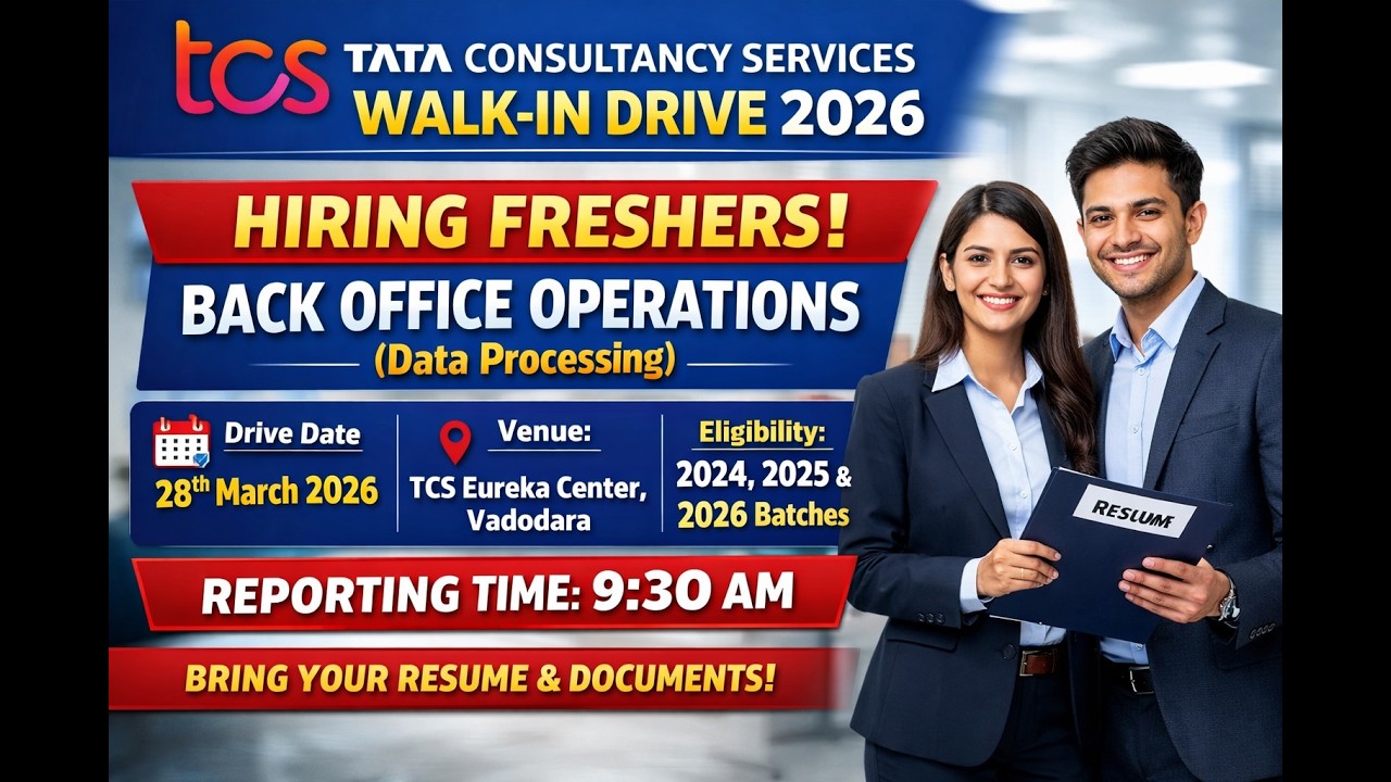 🚀 TCS Walk-in Drive 2026 | Freshers Hiring | Back Office Jobs | No Experience Required