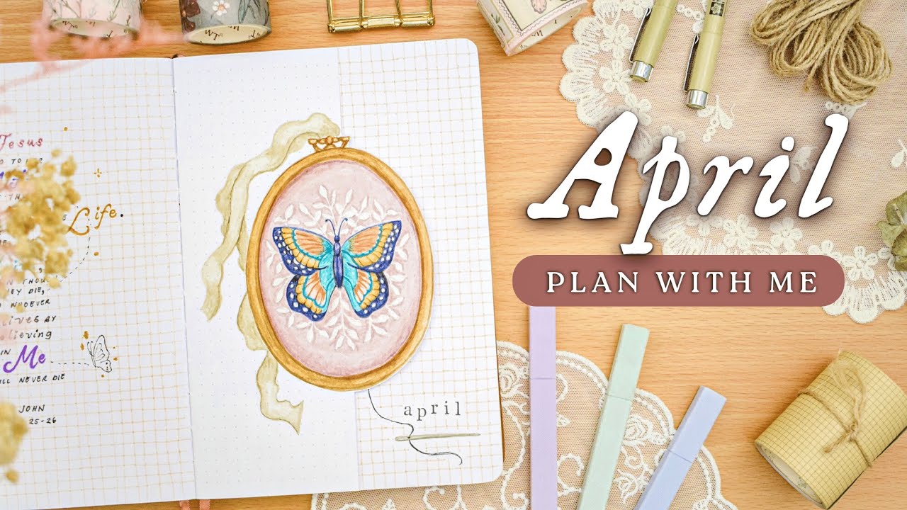 PLAN WITH ME • April Bullet Journal Setup 2023 🪡 embroidery & butterfly theme