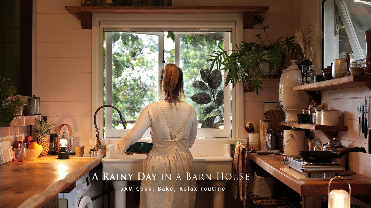 5am routine on a Rainy day in a Barn House | Baking for my dog, cooking  comfort food
