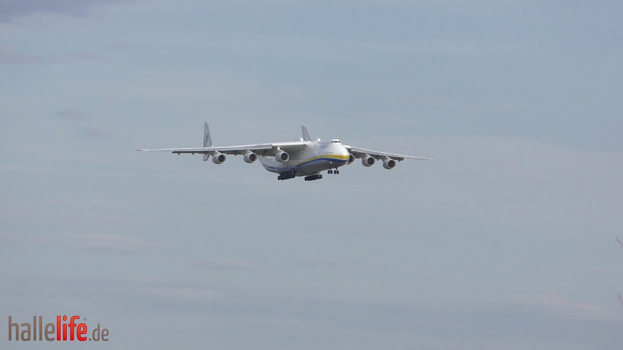 Antonov An-225 Mriya landing in Leipzig/Halle  Airport in Germany in 4K  (03.04.2018)