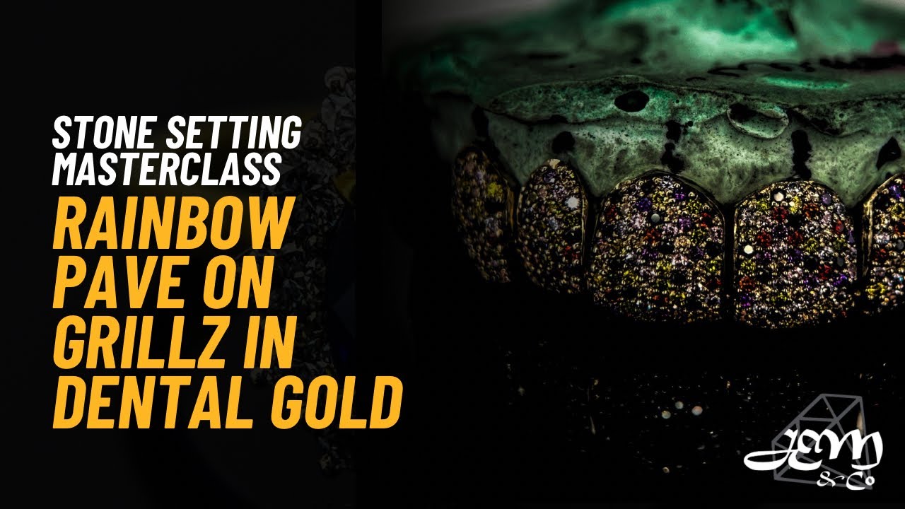 Setting Rainbow Stones in Yellow Gold Grillz | Precision Gem Work