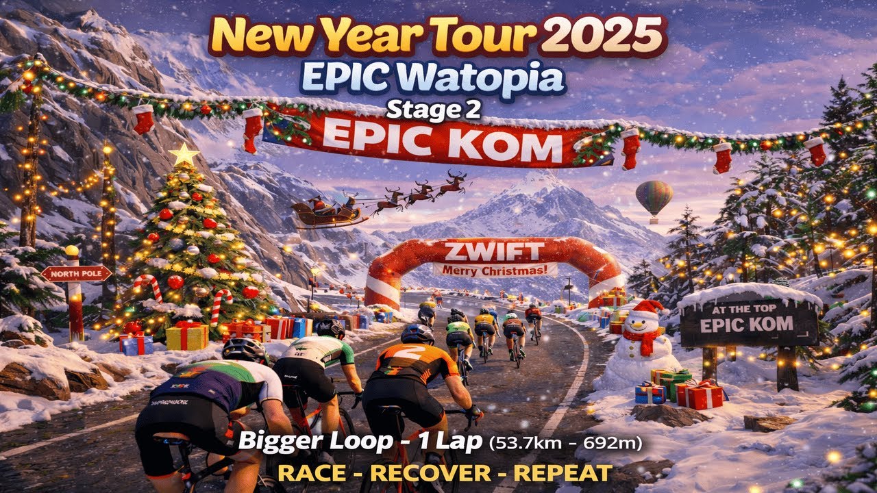 VirtuSlo New Year Tour 2025 - EPIC Watopia Stage 2 (Emerald) / Bigger Loop (53.7km - 692m)