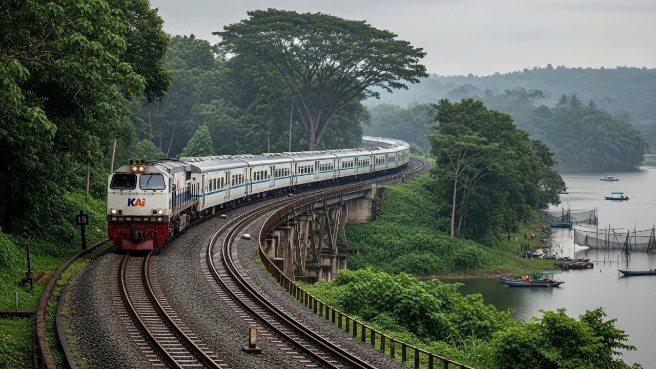 KERETA API PANJANG !! Kumpulan 24 Kereta Api Keluar Masuk Lintasan Tajam