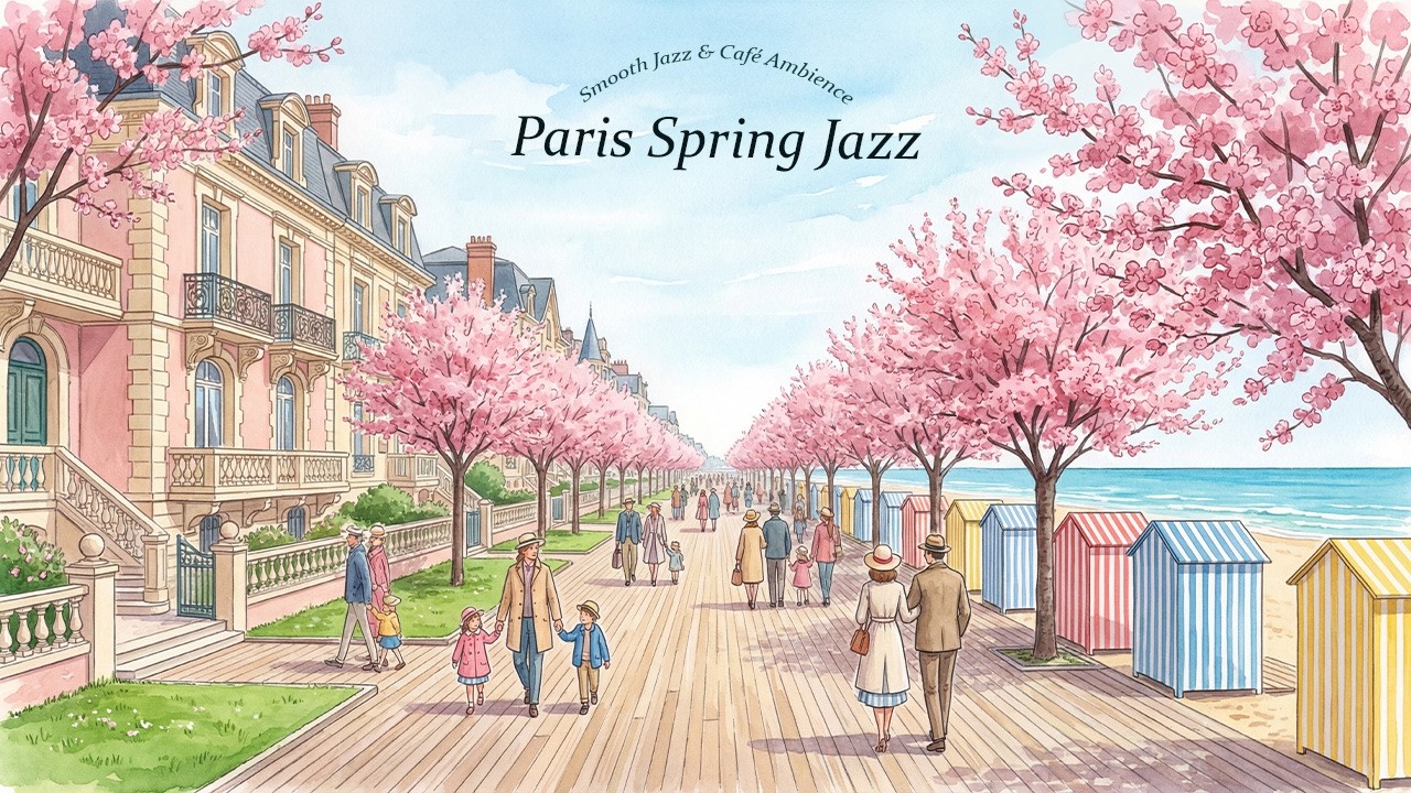 Paris Spring Jazz 🌸 Romantic Cherry Blossom Street | Cozy Café Jazz & Study Ambience