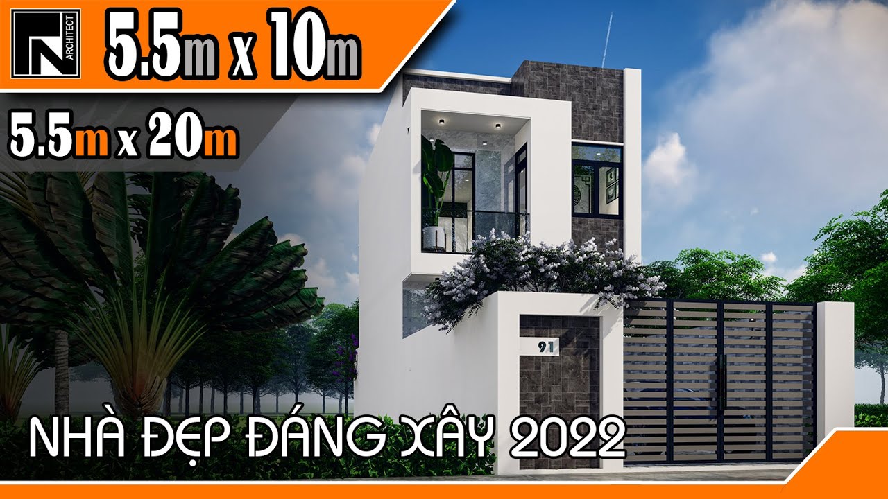 TNA153 - Mẫu nhà 2 tầng đẹp hiện đại 5.5x10m trên đất 5.5x20m 3 phòng ngủ