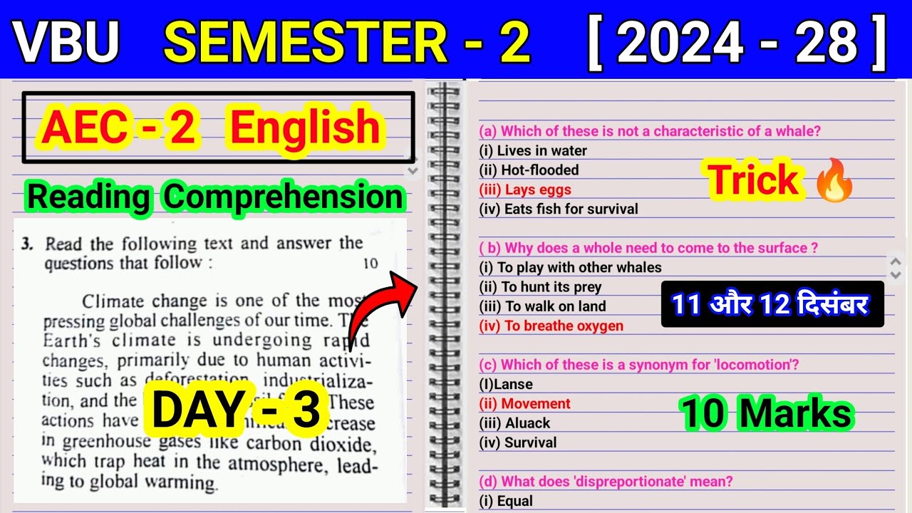 Reading comprehension passage trick l passage kaise bnaye l sem 2 AEC 2 english important questions 