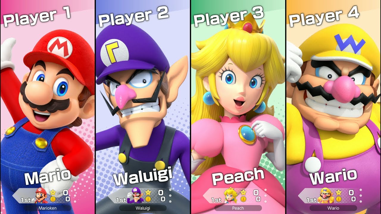 Super Mario Party Jamboree Roll 'em Raceway Mario vs Wario , Waluigi & Peach