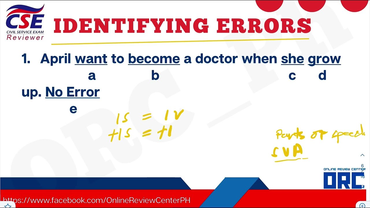 IDENTIFYING SENTENCE ERROR / CIVIL SERVICE EXAM REVIEW / ENGLISH TOPICS TO REVIEW