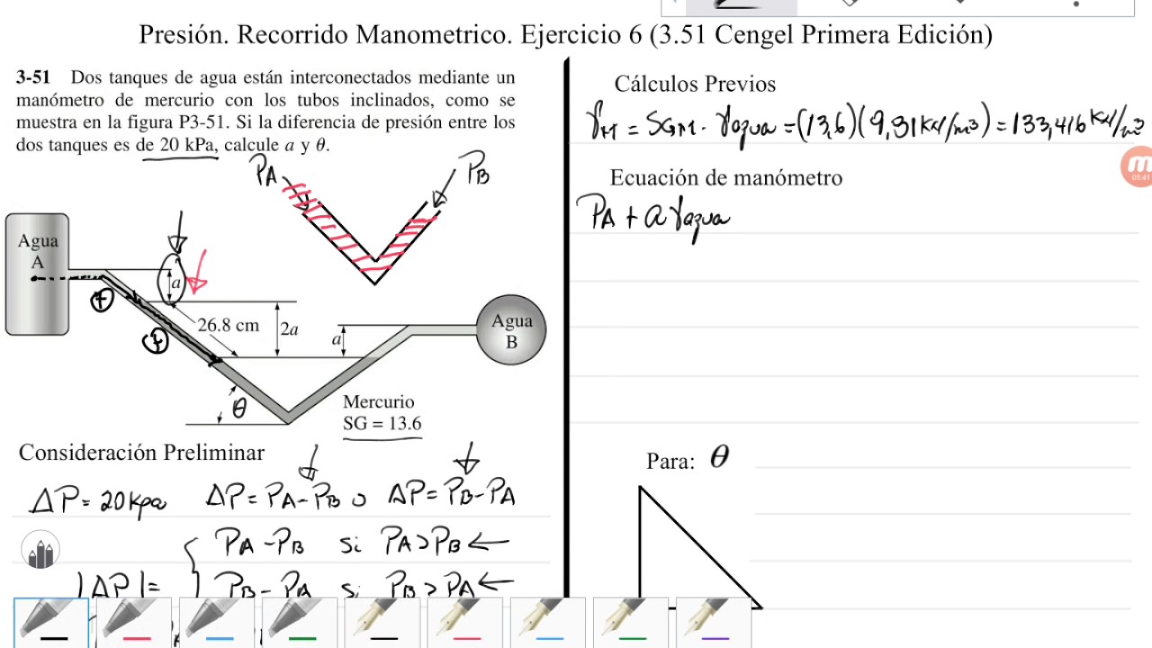 Presión. Recorrido Manometrico. Ejercicio 6 (3.68 Cengel Primera Edición)