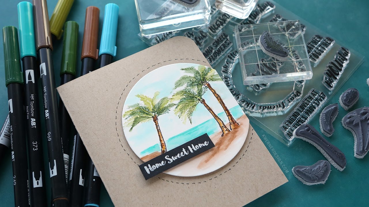 Watercolor Stamps from Art Impressions - Palm Tree Beach Scene
