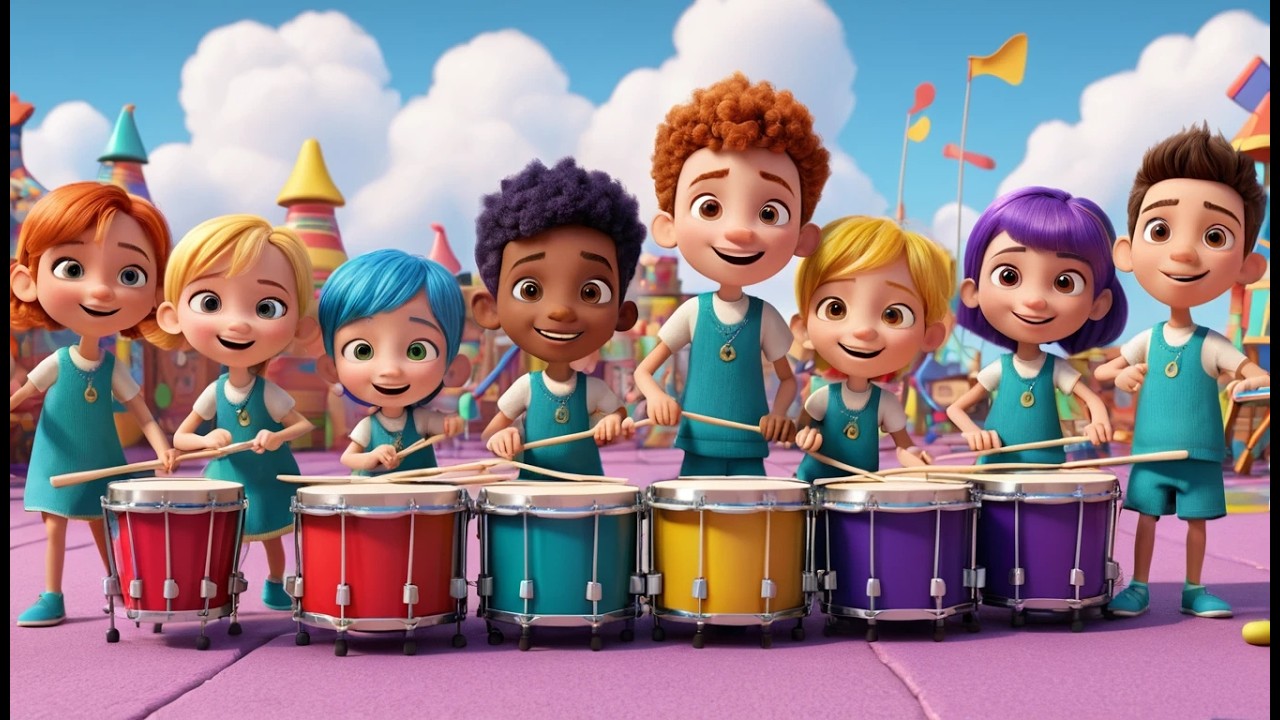 Achtzehn kleine Spielzeugtrommler machen Musik | Zählen lernen & Rhythmuslied