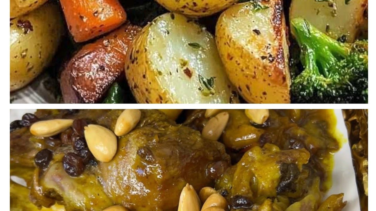 اللحم معلك في الكوكوت مع الخضره مشويه وجبه الافطار في رمضان 