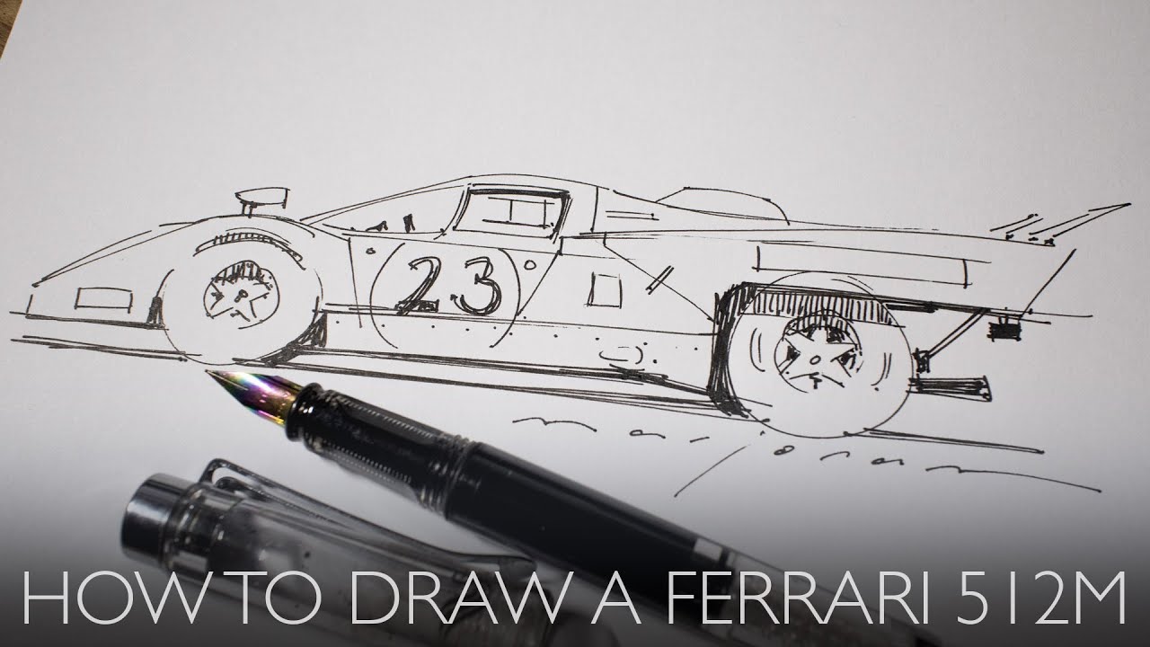 How to draw a Ferrari 512M sports car in just a few minutes - simple step by step instructions!