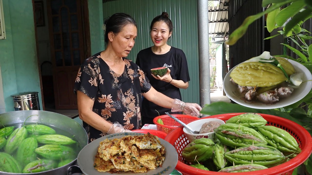 Bữa cơm quê mẹ nấu. KHỔ QUA NHỒI THỊT, TRỨNG VỊT CHIÊN MẶN ăn rất hao cơm