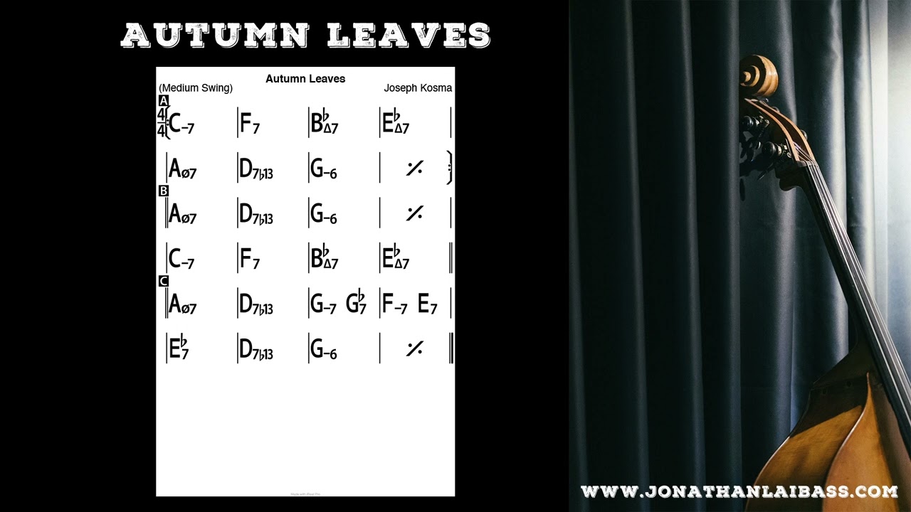Autumn Leaves - Bass Backing Track (No Bass) - Gm Key - Jazz Standards