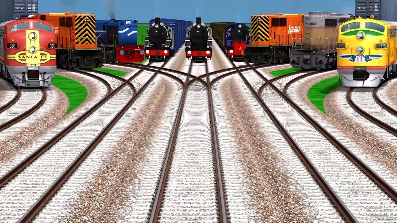 🥝 09 Express Trains Running At Bumpy Curves Railroad || high graphics train | Higher Graphics Trains