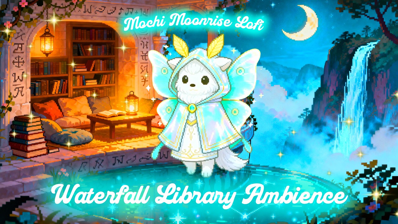 ⋆｡°✩ ☁️ Cozy Pixel Library ⋆ Dreamy Waterfall Ambience | sleep, focus, dreaming | 1 HR Fantasy Music