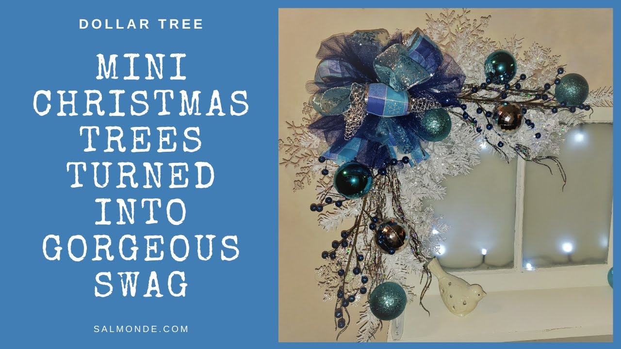 DIY Dollar Tree White Mini Christmas Tree Swag and Antique Window Shelf
