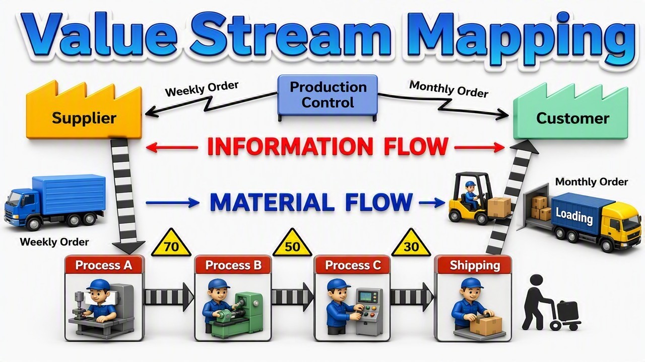 What is Value Stream Mapping ? How to create Simplified Value Stream Mapping with Symbols explained