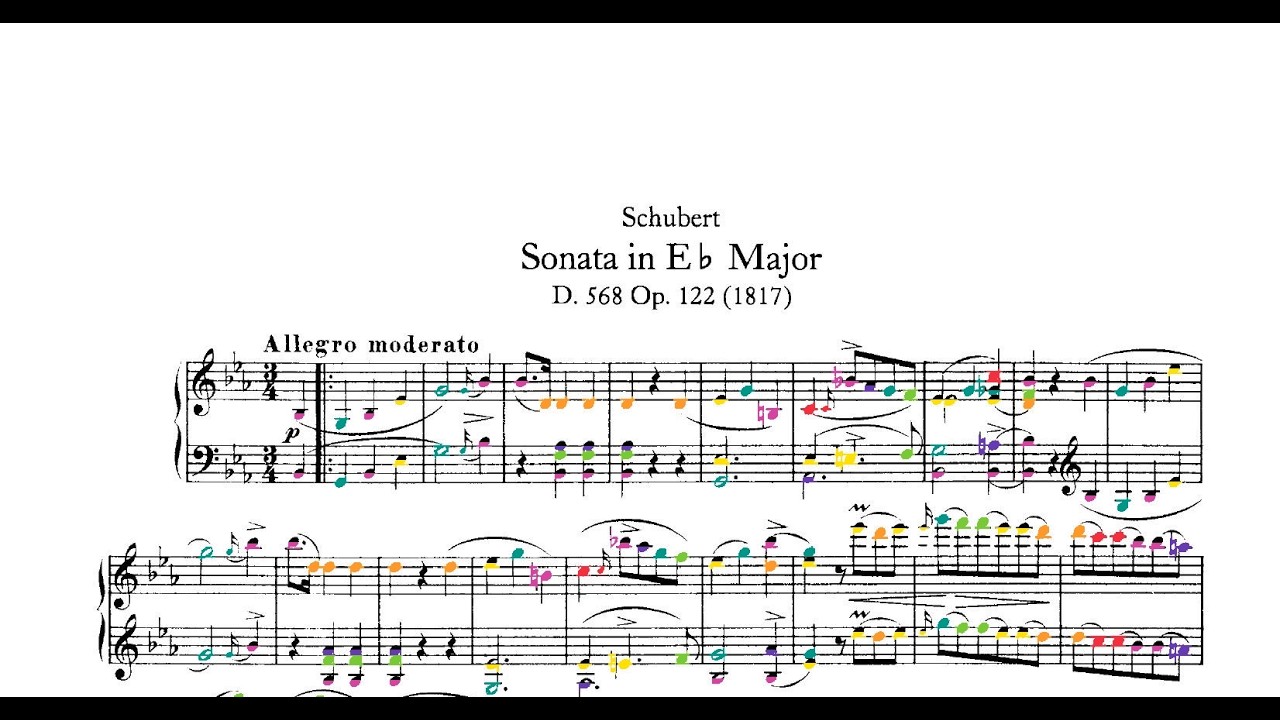 Schubert - Piano Sonata No. 7, D.568 in color (Schiff)