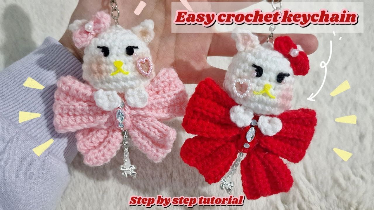 Easy Bow Kitty Crochet Keychain | Step-By-Step Tutorial 🎀🐱✅