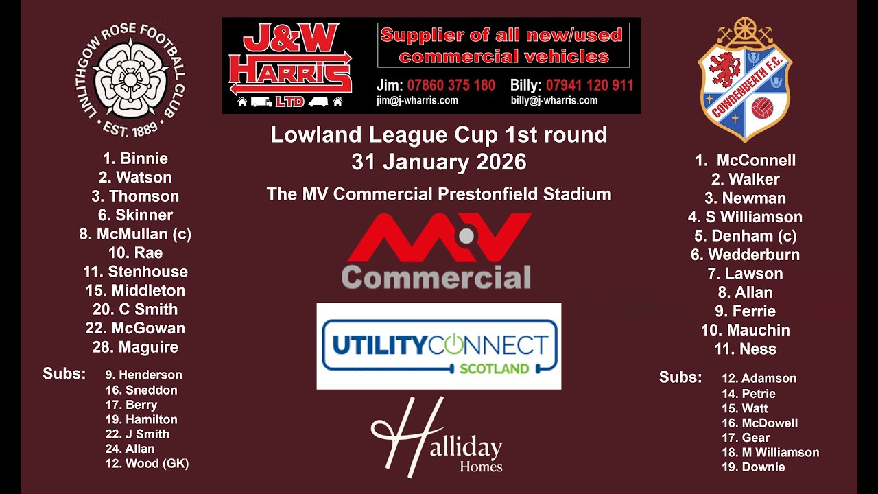 Linlithgow Rose v Cowdenbeath &ndash; 31 January 2026