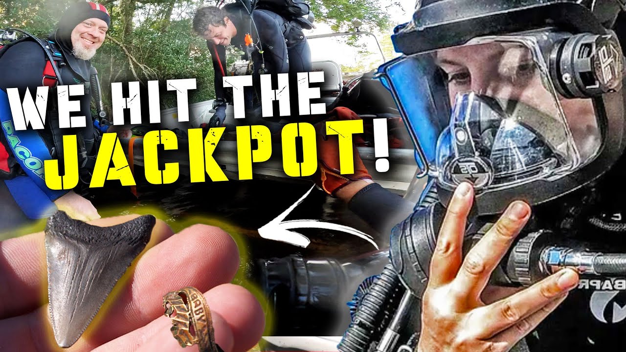 Gold Rings and Shark Teeth Discovered Black Water Diving!