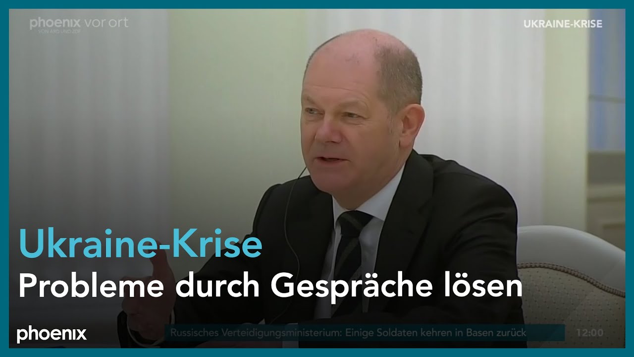 Olaf Scholz und Wladimir Putin vor ihrem Gespr&auml;ch zur Ukraine-Krise am 15.02.22