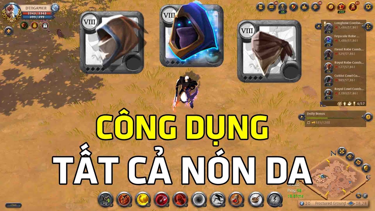 Review Trang Bị Albion Online : Tất Cả Nón Da Leather Hood